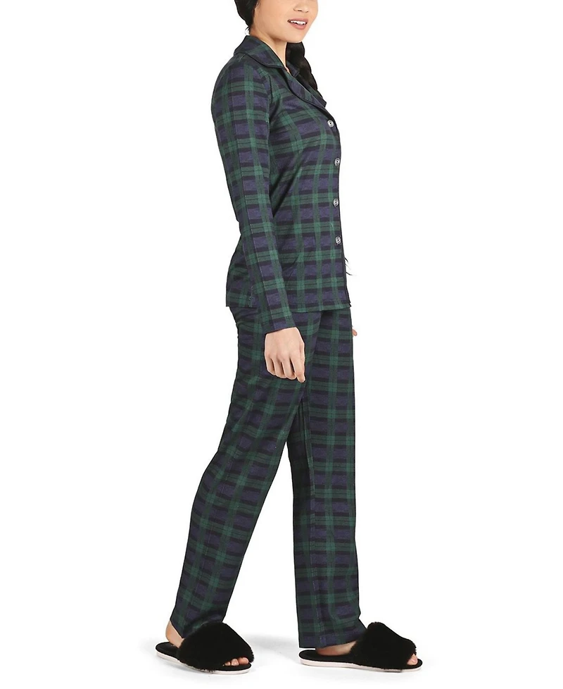 MeMoi Women's Plaid Notch Collar Cotton Blend Pajama Set