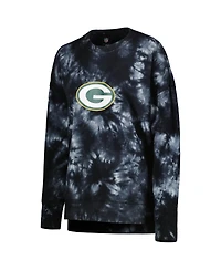 Women's Msx by Michael Strahan Black Green Bay Packers Bailey Tie-Dye Tri-Blend Pullover Sweatshirt