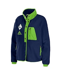 Women's Wear by Erin Andrews College Navy Seattle Seahawks Polar Fleece Raglan Full-Snap Jacket