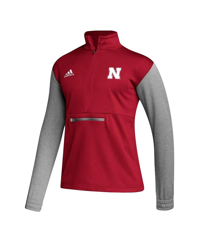 Men's adidas Scarlet, Heathered Gray Nebraska Huskers Team Aeroready Half-Zip Top
