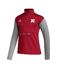 Men's adidas Scarlet, Heathered Gray Nebraska Huskers Team Aeroready Half-Zip Top