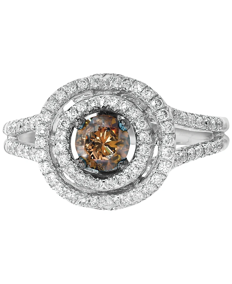 Le Vian Chocolate Diamond (3/8 ct. t.w.) & Vanilla Diamond (3/8 ct. t.w.) Double Halo Ring in 18k White Gold