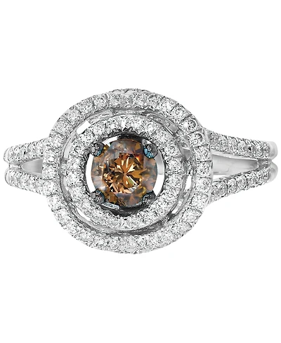 Le Vian Chocolate Diamond (3/8 ct. t.w.) & Vanilla Diamond (3/8 ct. t.w.) Double Halo Ring in 18k White Gold