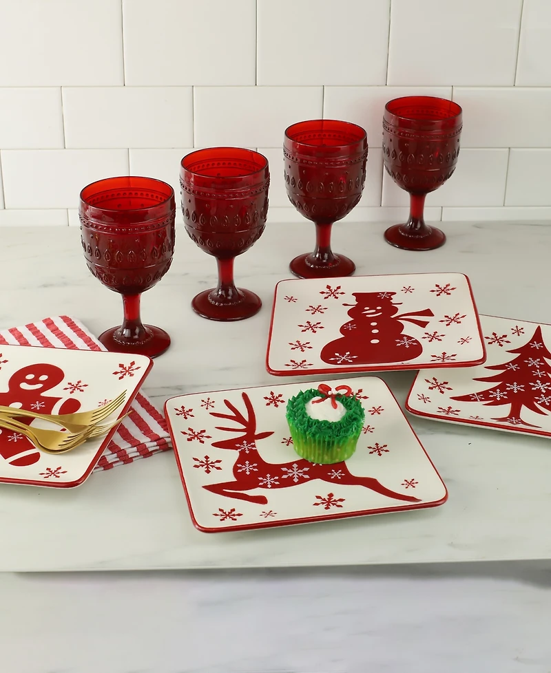 Euro Ceramica Winterfest Assorted Salad Plates, Set of 4