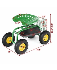 Costway Rolling Tray Gardening Planting with Work Seat Garden Cart