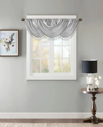 Madison Park Elena Faux Silk Waterfall Embellished Valance Window Valance for Bedroom and kitchen, Lining and Rob Pocket/Back Tab valances for windows