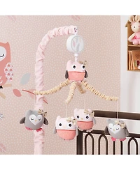 Lambs & Ivy Family Tree Pink/Gray/Tan Owl Musical Baby Crib Mobile