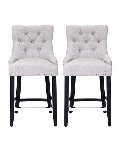 24" Linen Tufted Buttons Upholstered Wingback Counter Stool (Set of 2)