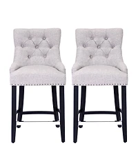 24" Linen Tufted Buttons Upholstered Wingback Counter Stool (Set of 2)
