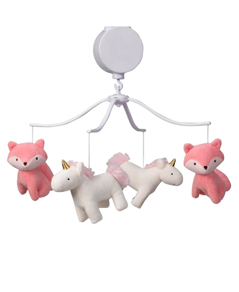 Bedtime Originals Rainbow Unicorn and Fox White/Coral Musical Baby Crib Mobile