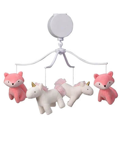 Bedtime Originals Rainbow Unicorn and Fox White/Coral Musical Baby Crib Mobile