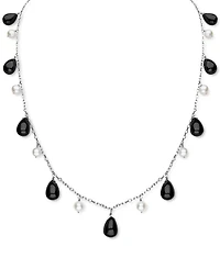 Freshwater Pearl (5-6mm) & Jade Dangling 18" Collar Necklace in Sterling Silver (Also in Onyx)