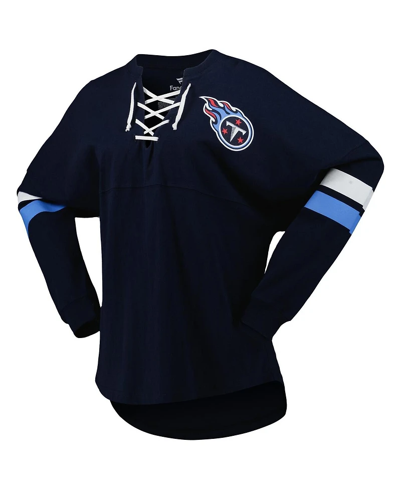 Women's Fanatics Navy Tennessee Titans Spirit Jersey Lace-Up V-Neck Long Sleeve T-shirt