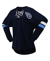Women's Fanatics Navy Tennessee Titans Spirit Jersey Lace-Up V-Neck Long Sleeve T-shirt