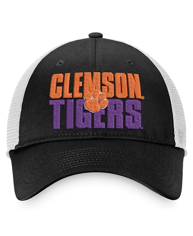 Men's Top of the World Black, White Clemson Tigers Stockpile Trucker Snapback Hat