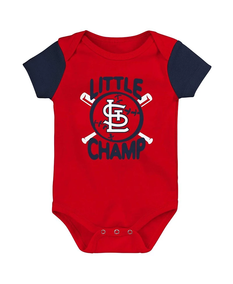 Newborn and Infant Boys Girls Red, Navy St. Louis Cardinals Little Champ Three-Pack Bodysuit Bib Booties Set