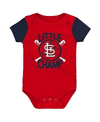 Newborn and Infant Boys Girls Red, Navy St. Louis Cardinals Little Champ Three-Pack Bodysuit Bib Booties Set