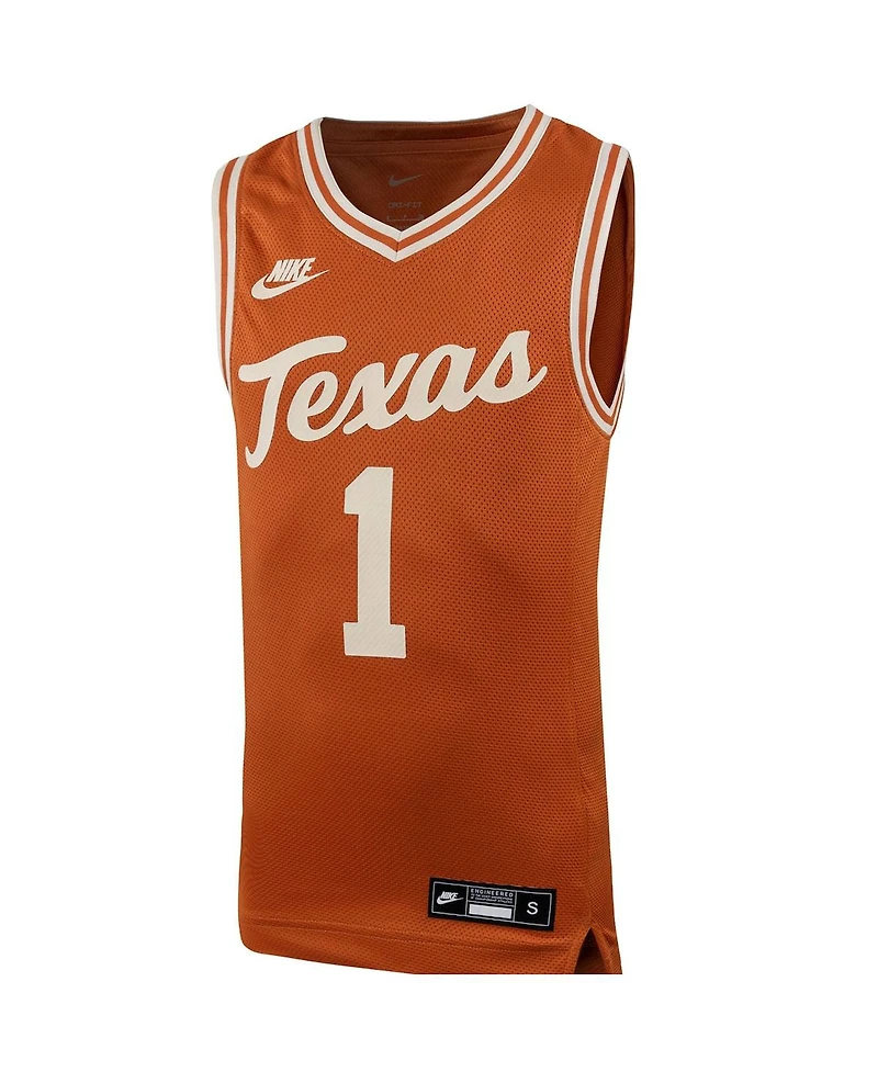 Big Boys Nike #1 Texas Orange Longhorns Icon Replica Basketball Jersey