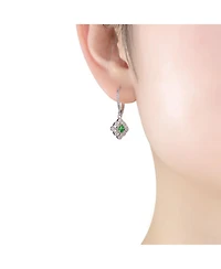 Sterling Silver White Gold Plated Radiant and Round Cubic Zirconia Adorn Leverback Earrings