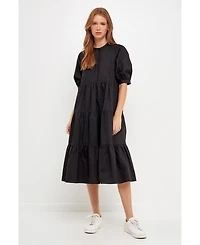 English Factory Women's Short Puff Sleeve Midi Dress