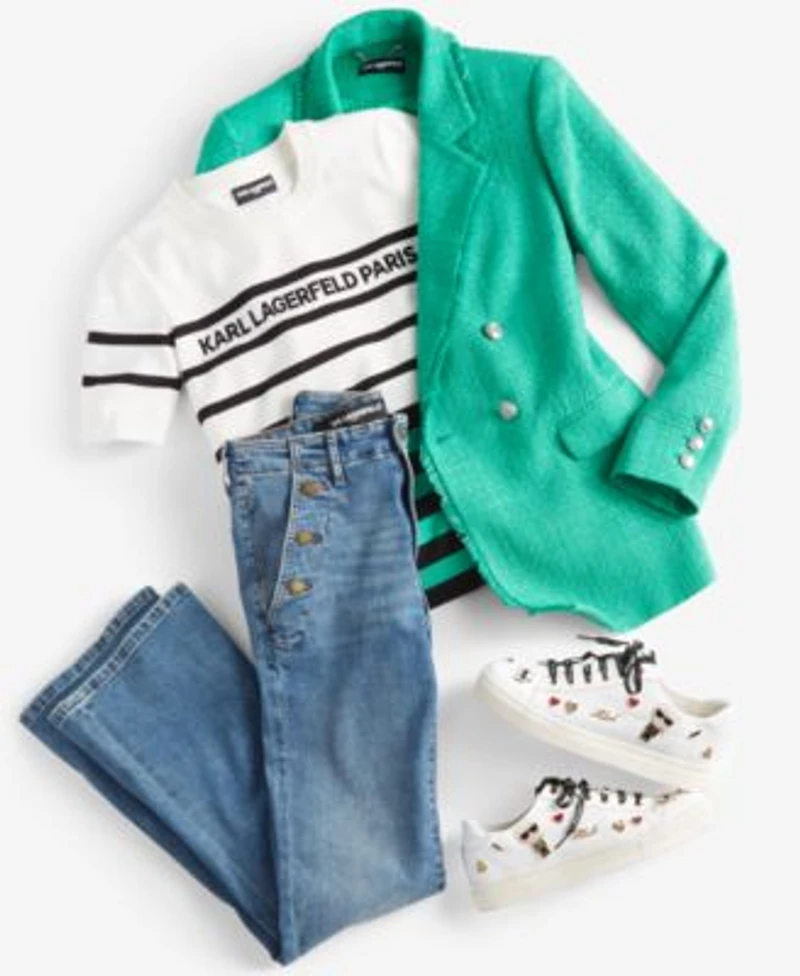 Karl Lagerfeld Paris Tweed Blazer Striped Sweater Denim Sailor Pants