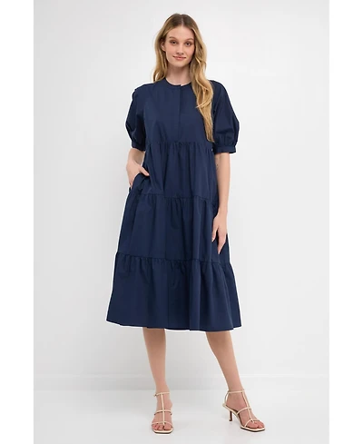 English Factory Women's Short Puff Sleeve Midi Dress