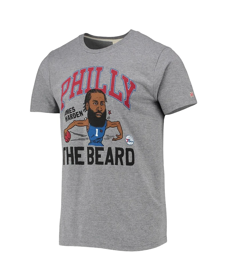 Men's Homage James Harden Heathered Gray Philadelphia 76Ers Caricature Tri-Blend T-shirt