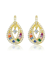 Sterling Silver 14K Gold Plated, 18K Rose Plated and White Red Baguette Clear Round Cubic Zirconia Pear Drop Earrings