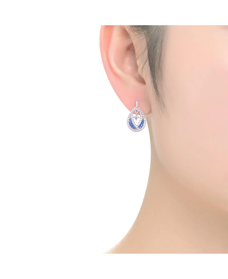 Sterling Silver 14K Gold Plated, 18K Rose Plated and White Red Baguette Clear Round Cubic Zirconia Pear Drop Earrings