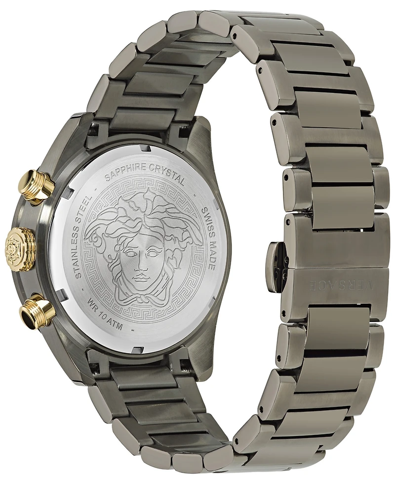 Versace Men's Swiss Chronograph Greca Dome Gunmetal Ion Plated Bracelet Watch 43mm