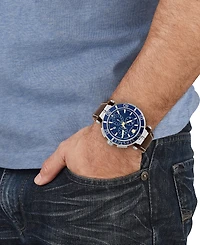 Versace Men's Swiss Chronograph Greca Brown Leather Strap Watch 45mm