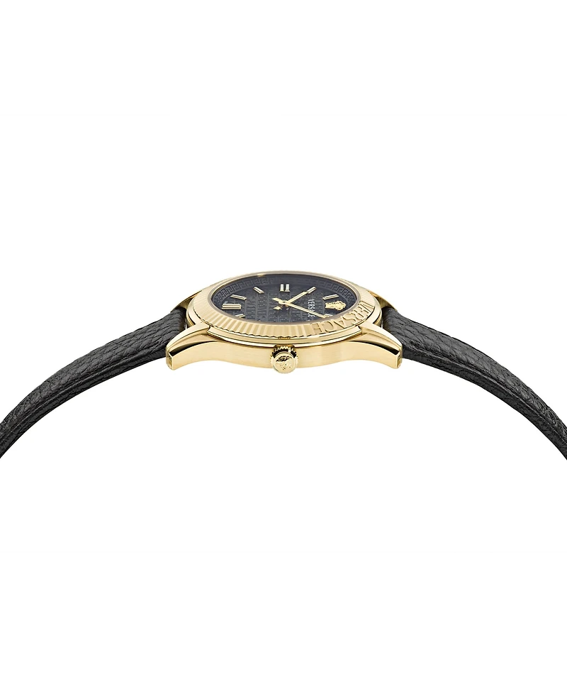 Versace Women's Swiss Greca Time Black Leather Strap Watch 35mm