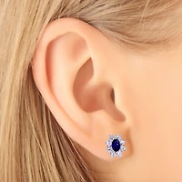 Sterling Silver White Gold Plated Flower Shape Earrings