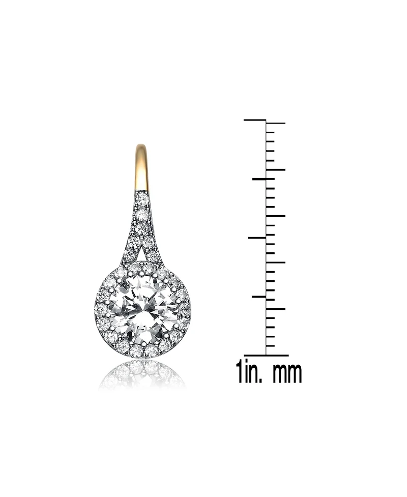 Sterling Silver Clear Round Cubic Zirconia Partially Paved and Haloed Solitaire Drop Earrings