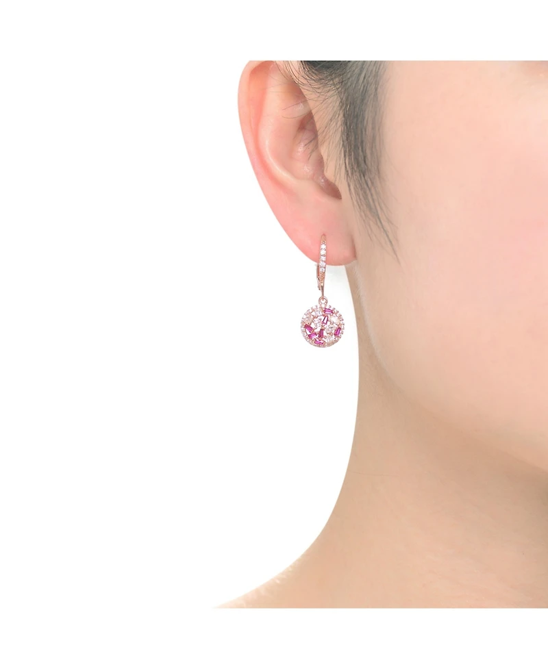 Sterling Silver Clear Baguette Oval and Round Cubic Zirconia Leaver back Earrings