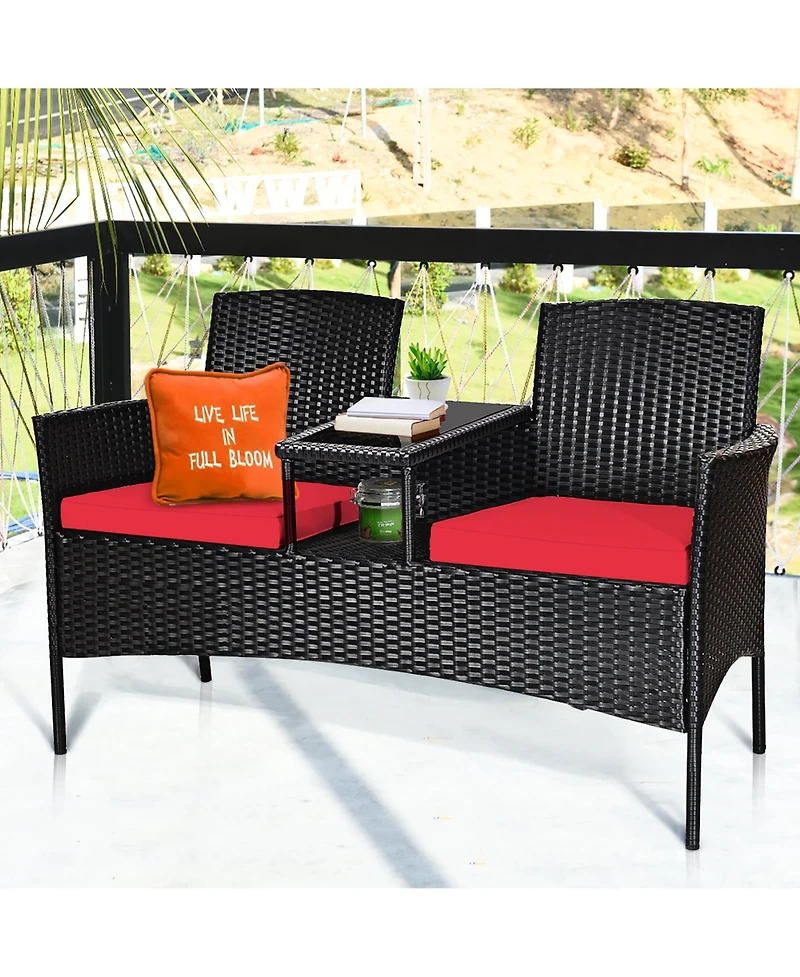 Costway Patio Rattan Conversation Set Seat Sofa Cushioned Loveseat Chairs