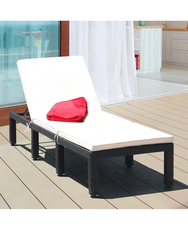 Costway Patio Rattan Lounge Chair Chaise Couch Cushioned Height Adjustable