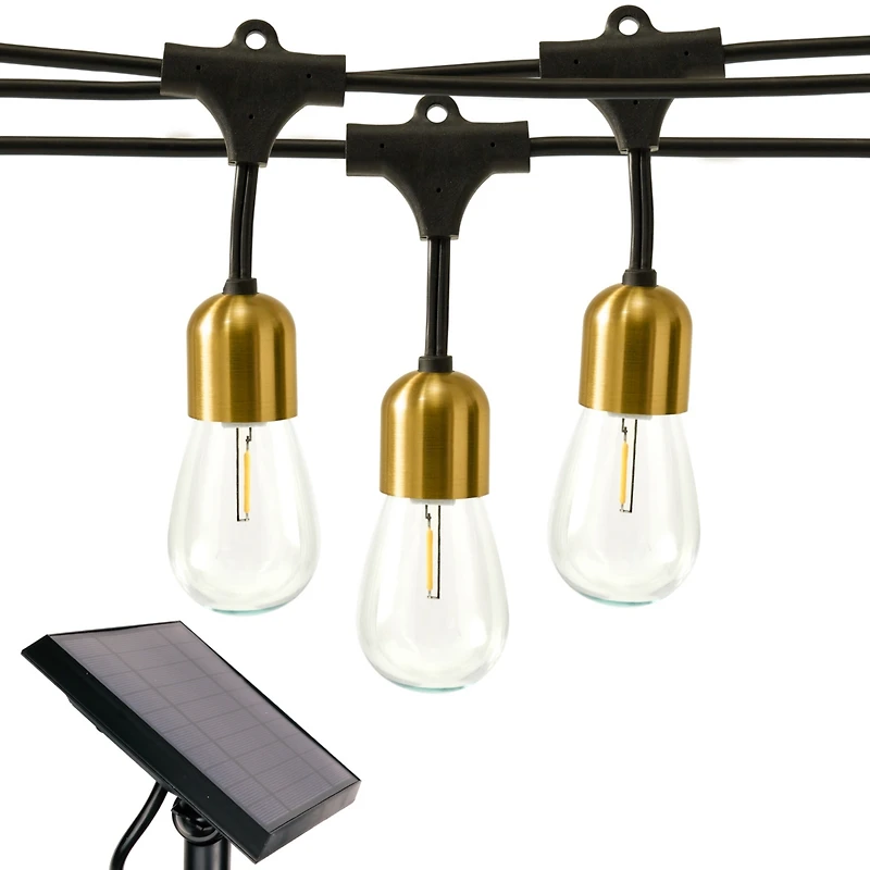 Glow 27ft Solar Powered Led Outdoor String Lights with Brass Hardware