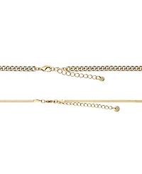 Unwritten 14K Gold Flash-Plated Light Blue Enamel Curb Chain and Herringbone Chain Necklace Set