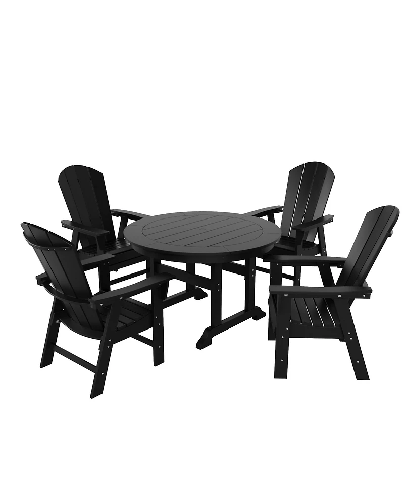 WestinTrends 5 Piece Outdoor Patio Dining Round Table and Curved Back Armchair Set