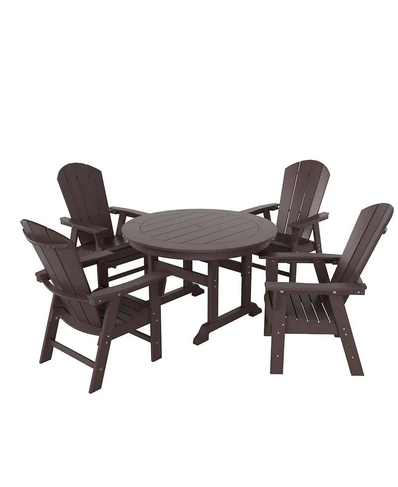 WestinTrends 5 Piece Outdoor Patio Dining Round Table and Curved Back Armchair Set
