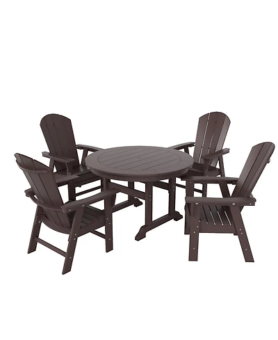 WestinTrends 5 Piece Outdoor Patio Dining Round Table and Curved Back Armchair Set