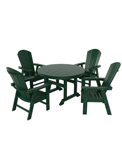 WestinTrends 5 Piece Outdoor Patio Dining Round Table and Curved Back Armchair Set