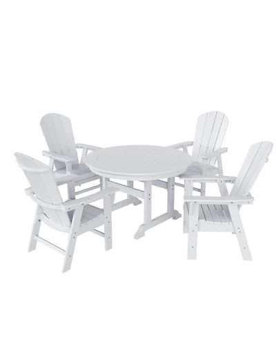 WestinTrends 5 Piece Outdoor Patio Dining Round Table and Curved Back Armchair Set