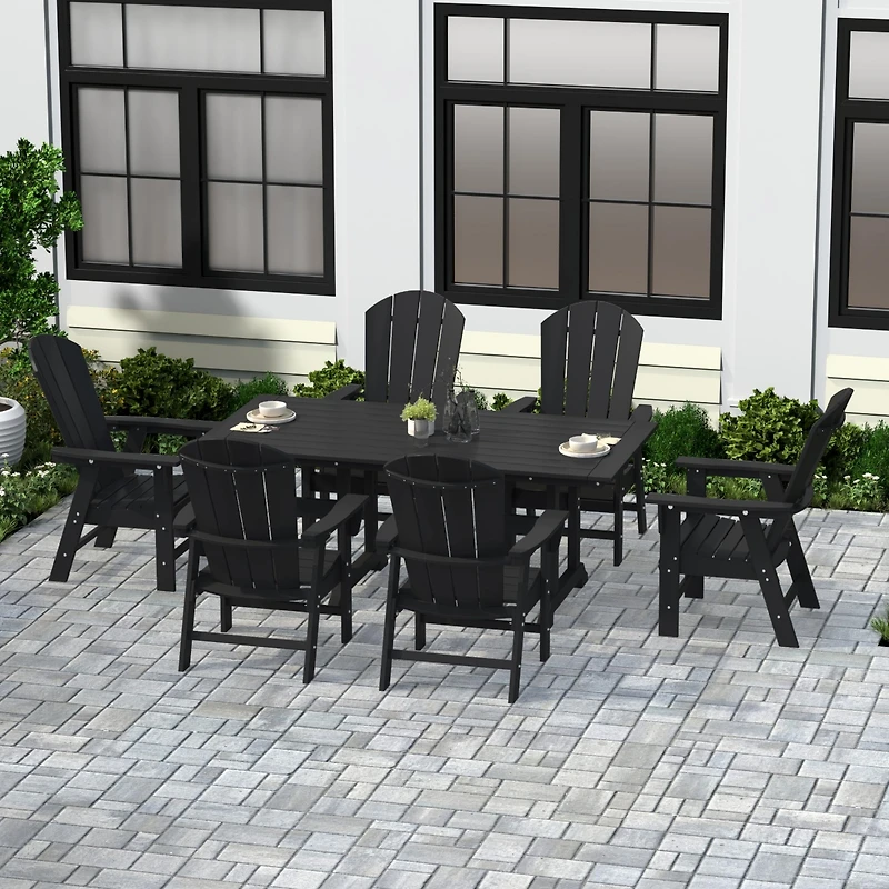WestinTrends 7 Piece Outdoor Patio Dining Table and Adirondack Armchair Set