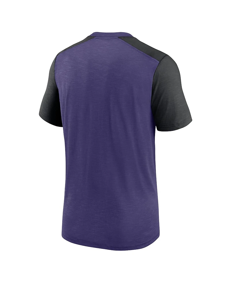 Men's Nike Heathered Purple, Black Baltimore Ravens Color Block Team Name T-shirt