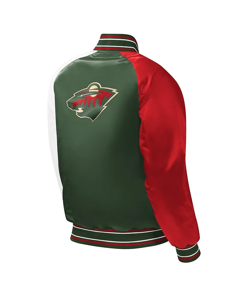 Big Boys, Girls and Starter Green Minnesota Wild Raglan Full-Snap Varsity Jacket