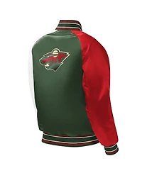 Big Boys, Girls and Starter Green Minnesota Wild Raglan Full-Snap Varsity Jacket
