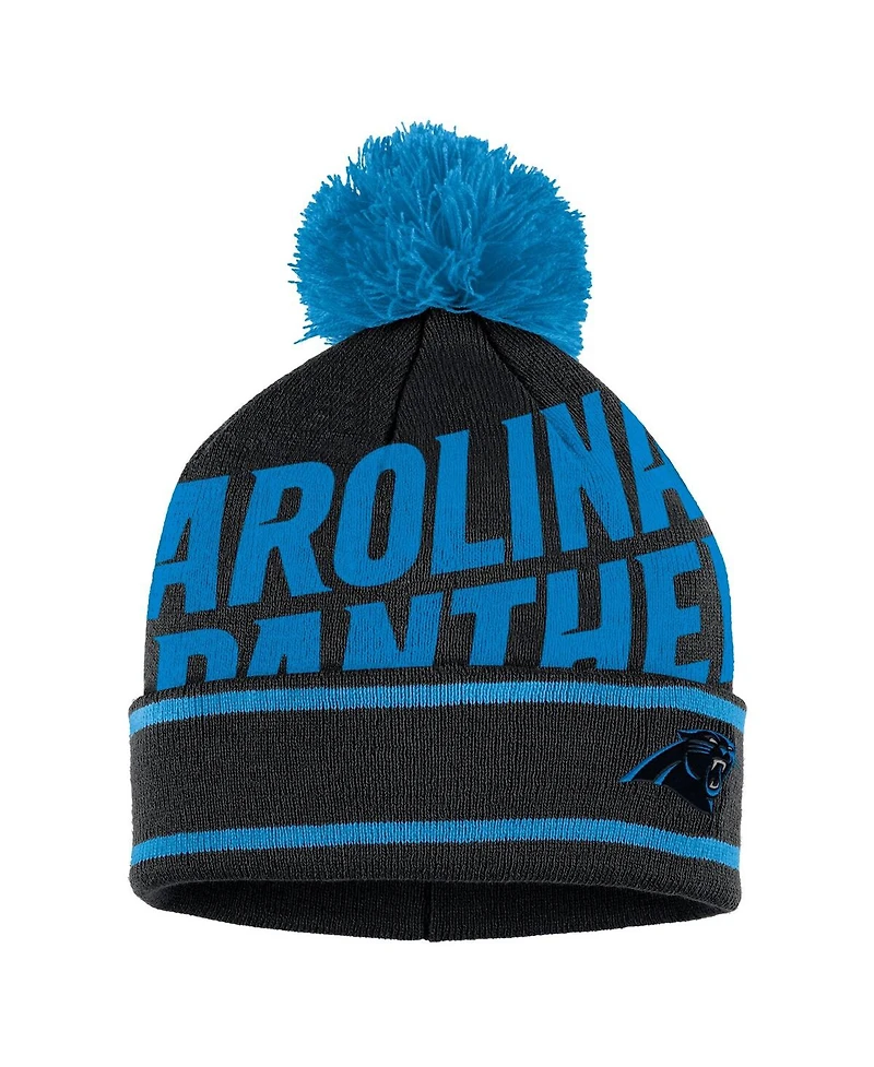 Women's Wear by Erin Andrews Black Carolina Panthers Double Jacquard Cuffed Knit Hat with Pom and Gloves Set