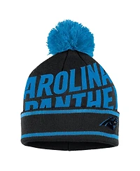 Women's Wear by Erin Andrews Black Carolina Panthers Double Jacquard Cuffed Knit Hat with Pom and Gloves Set